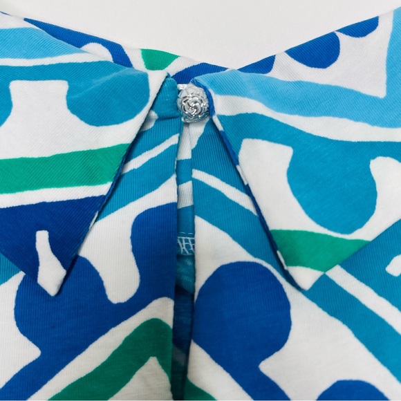 Barbara Erickson Resort Blue & White Mosaic Print Sleeveless Knit Dress Size XL - Picture 4 of 9